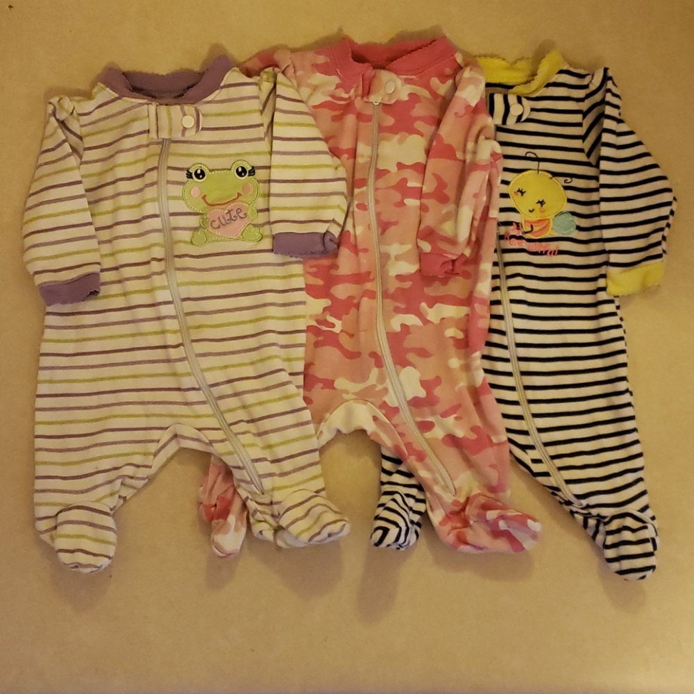 Unmatched set of 3 footed onesies